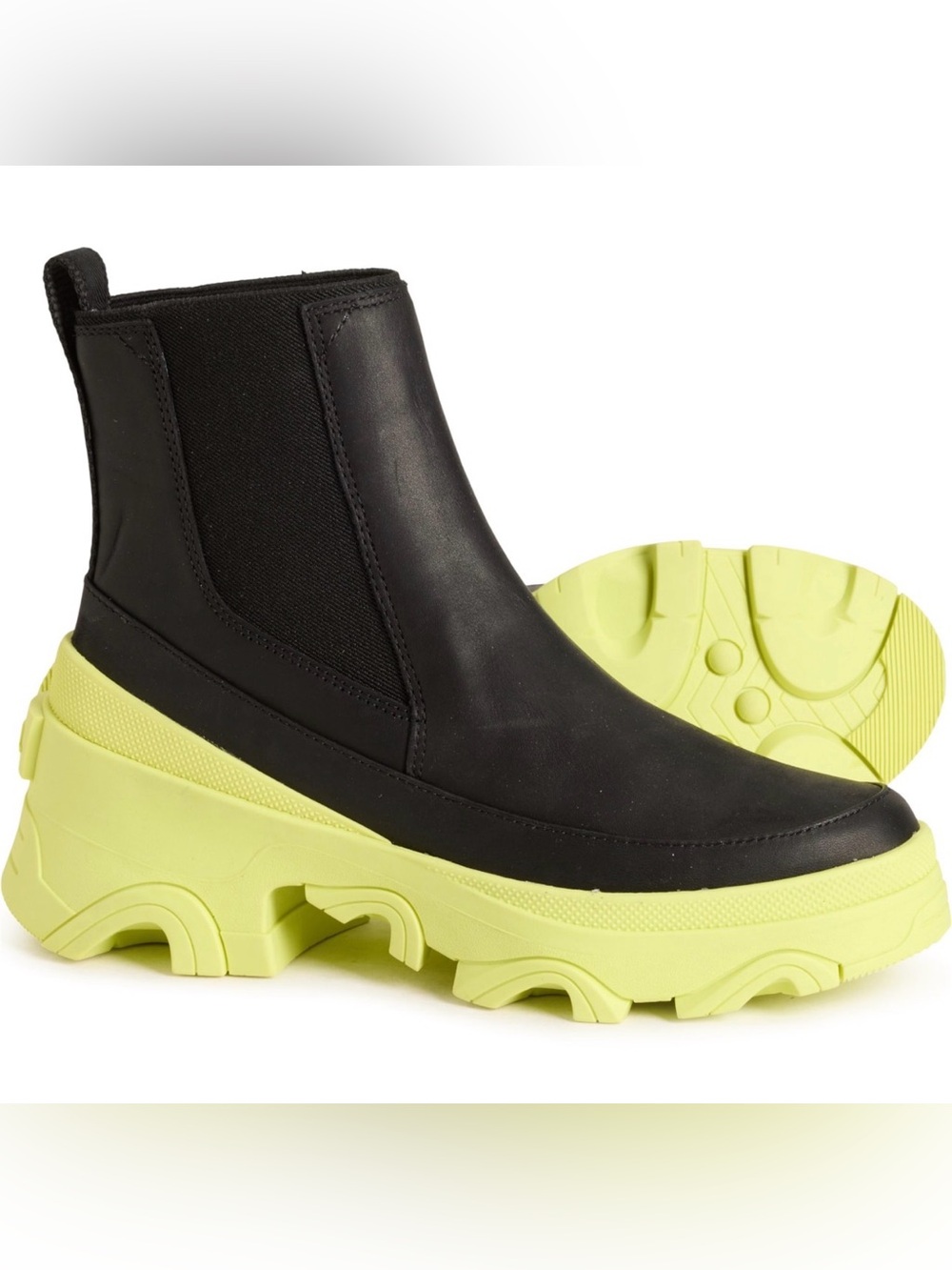 Sorel Women's Black Chelsea Boots with Neon Yellow Platform